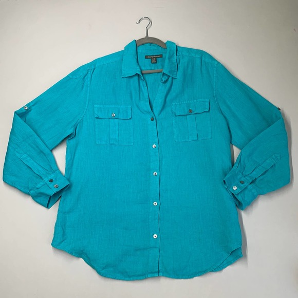 Tommy Bahama Tops - Tommy Bahama Women Shirt Large Blue Button Down Blake Linen